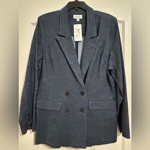 Evereve Denim Blue Double-Breasted Blazer